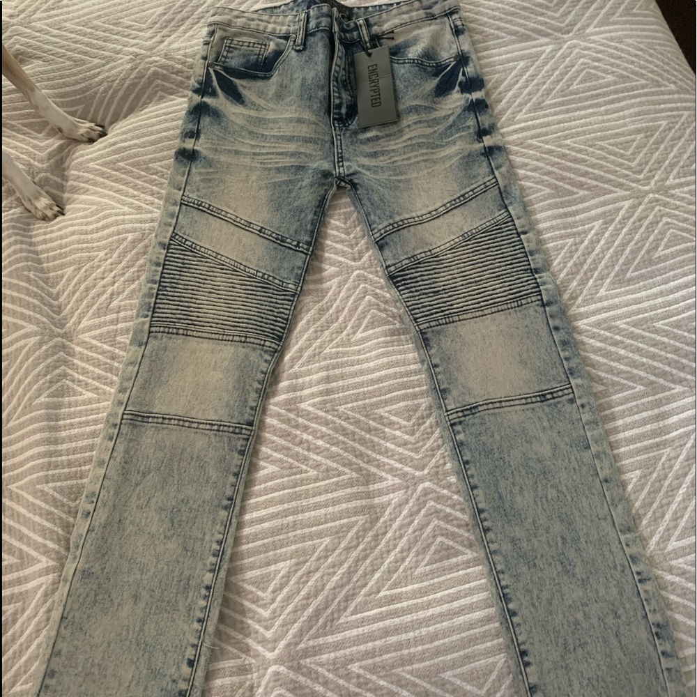Encrypted Moto Skinny Bike Ice Wash Blue Jeans 18